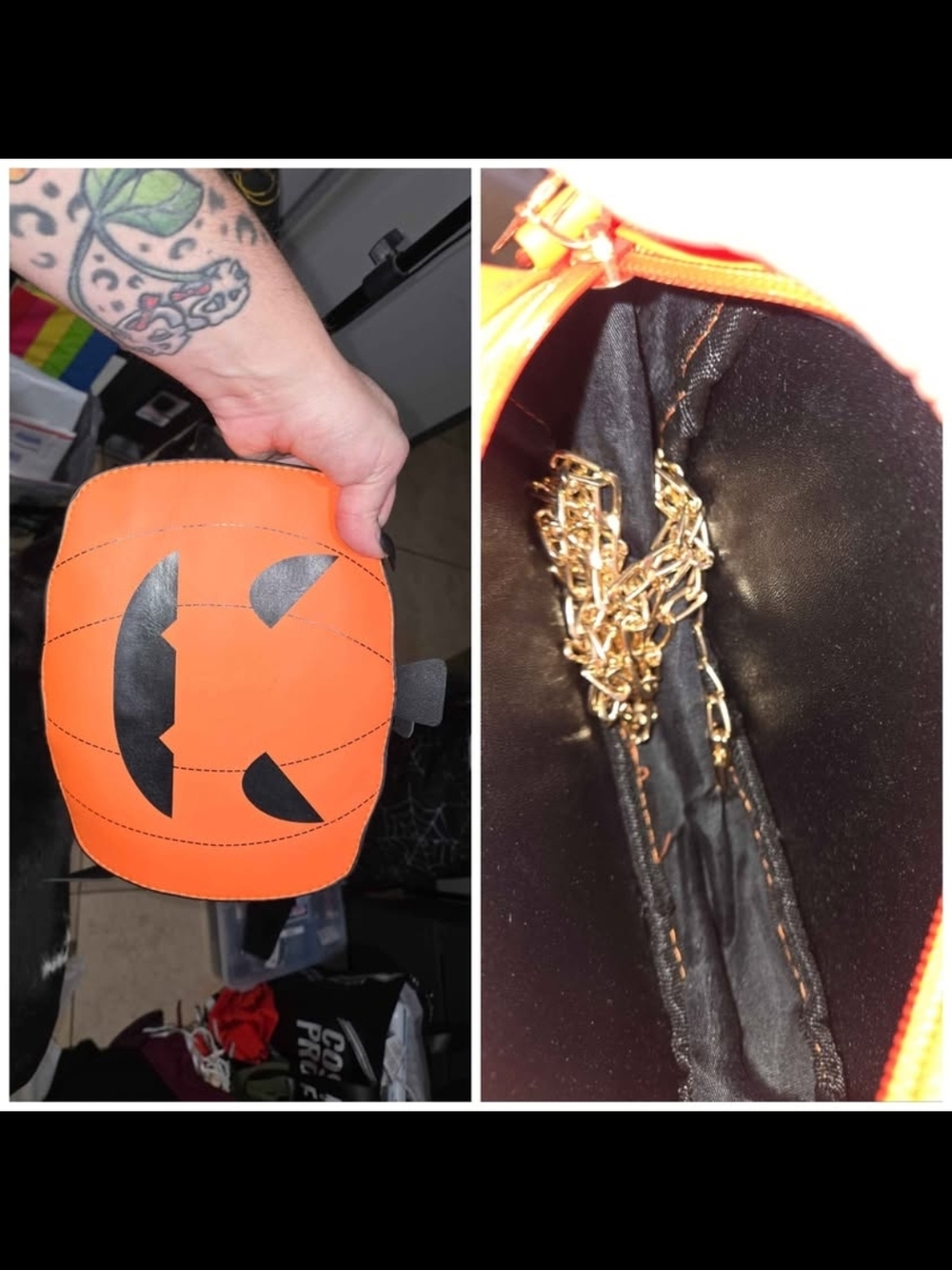 Orange Pumpkin Crossbody Bag with Gold Chain